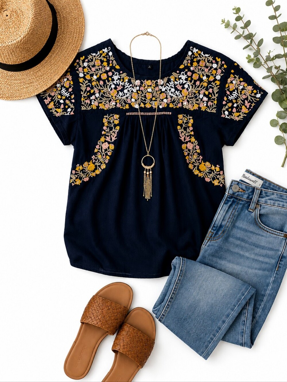 MADEWELL Boho Peasant Embroidery Woman's Top Size Med